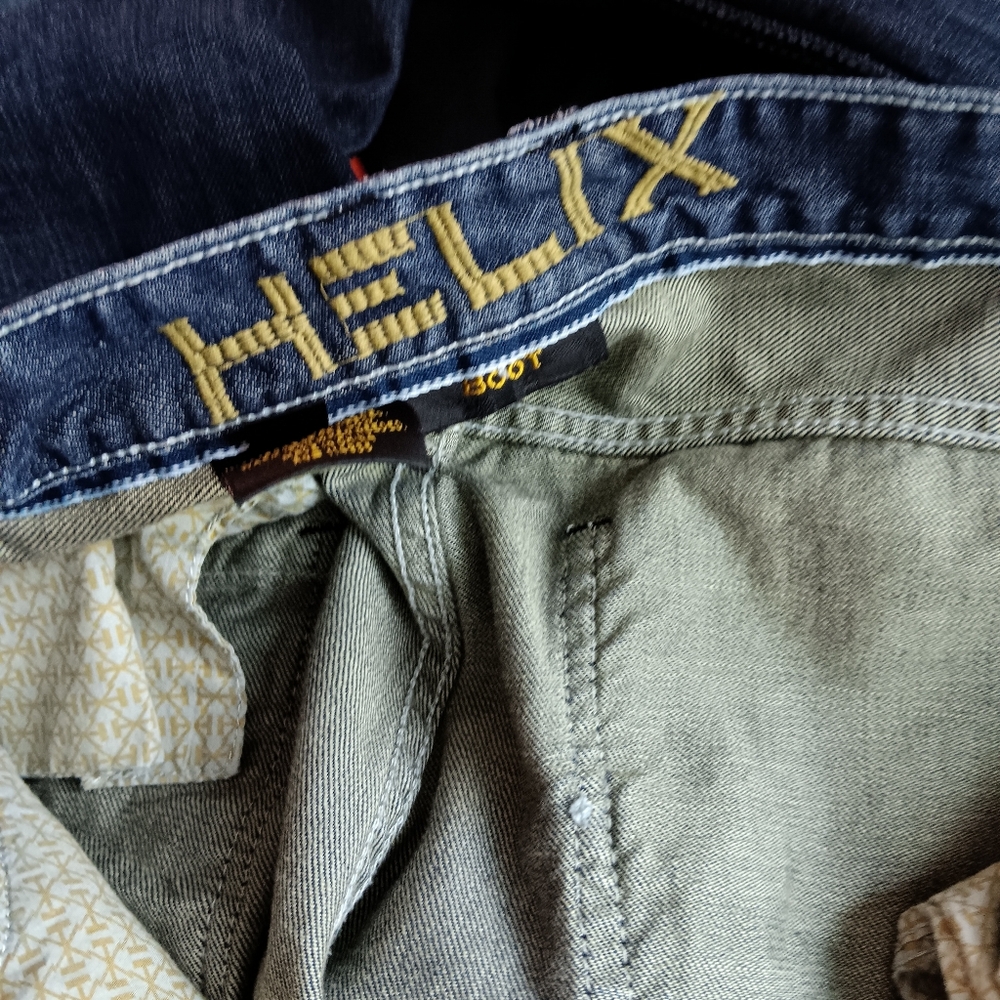 Helix Jeans Mens Size 36x34 Bootcut Blue Denim Whiskered Distressed.  - Picture 15 of 16
